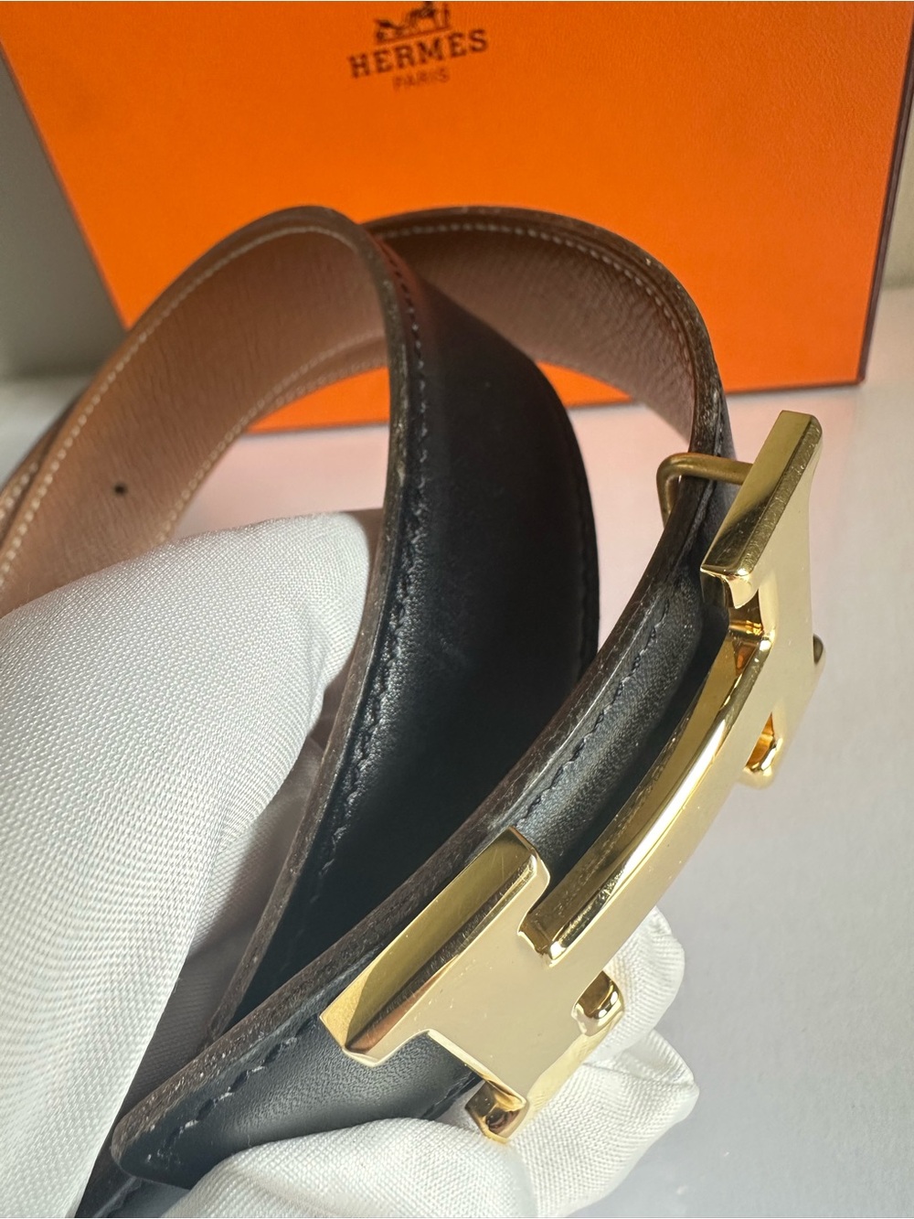 Hermès Constance H Belt 32mm Reversible Black Gold Size 65 Vintage - Picture 16 of 16